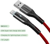 5A USB kabel met licht - nylon gevlochten Type C USB kabel naar USB kabel - snel opladen - Rood