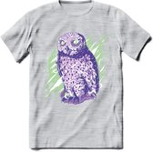 Dieren T-Shirt | Uil shirt Heren / Dames | Wildlife owl cadeau - Licht Grijs - Gemaleerd - S