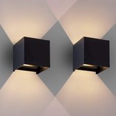 2x Larra Wandlamp voor Binnen / Buiten - OP NETSNOER - Zwart - Industrieel Modern - 12W Warm Kleur - Set van 2