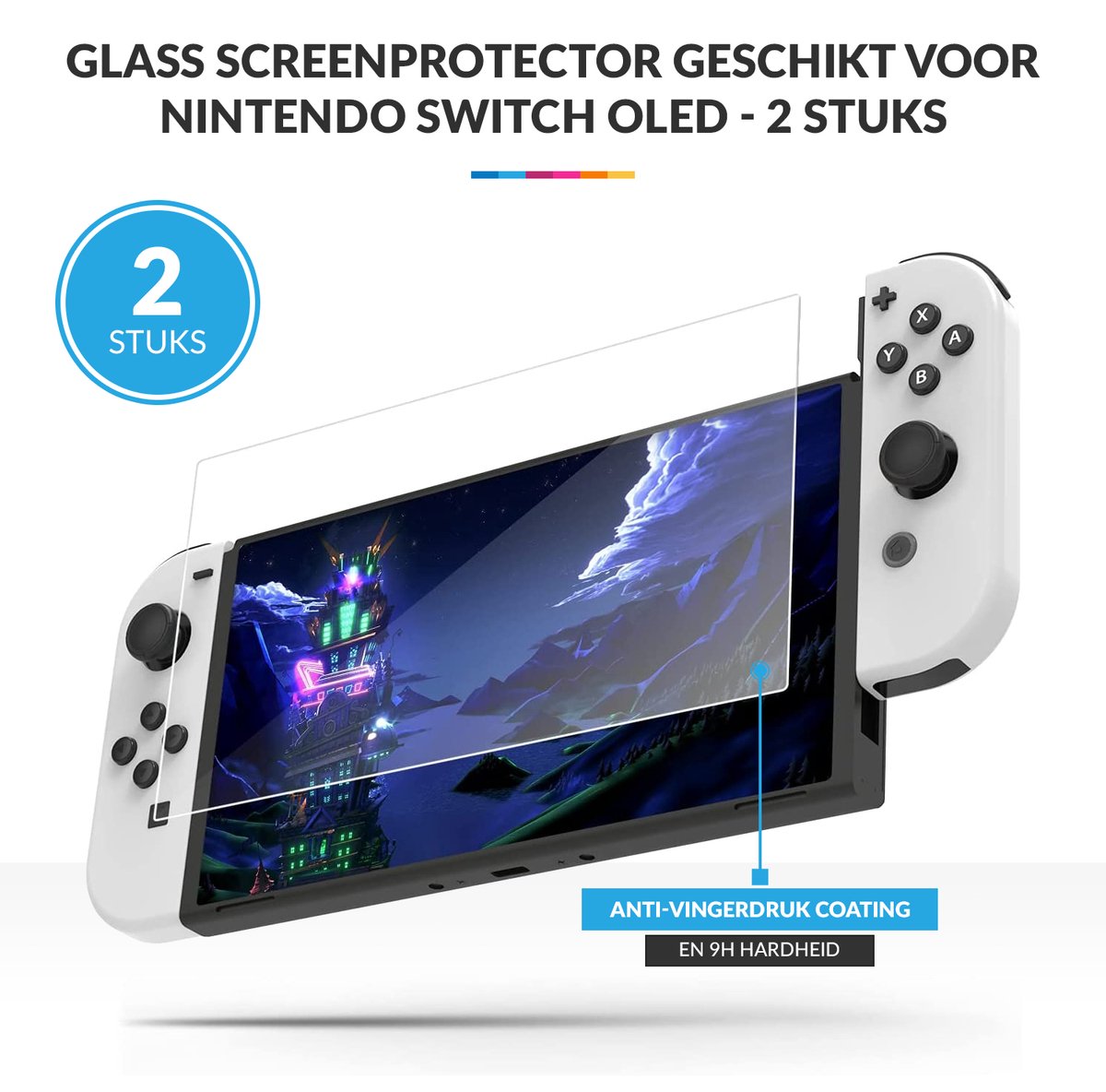 YONO Screenprotector geschikt voor Nintendo Switch OLED - Gehard Glas - Krasbestendig - Anti Vingerafdruk - Accessoires - 2 Stuks – foto 2