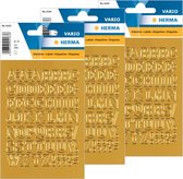 Stickervellen met 54x stuks plak letters alfabet A-Z goud/folie 12 mm - 3 vellen