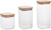 Set de 3 bocaux/boîtes de conservation en verre avec couvercle en bois de bambou - 1300 ml - 1000 ml - 600 ml
