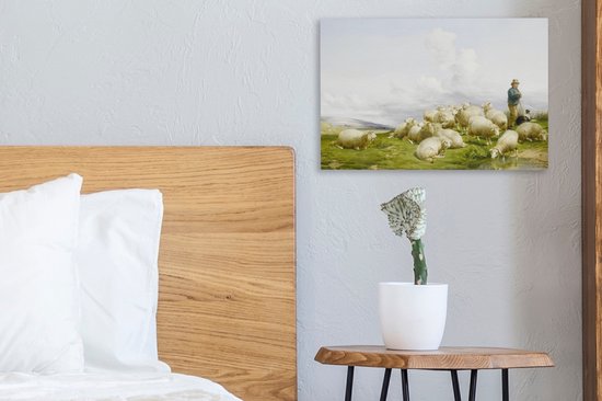 Tableau sur toile Herder avec mouton - Peinture de Thomas Sidney Cooper - 30x20 cm - Décoration murale