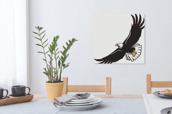 Peinture sur toile dessin d'un aigle planant - 50x50 cm - Décoration murale
