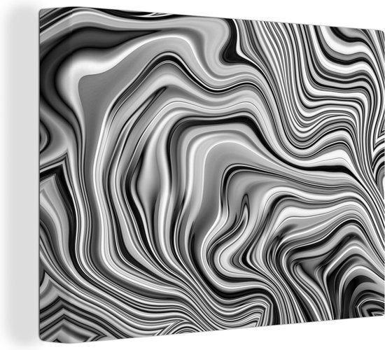 Canvas Schilderij Abstracte zilveren golven - 80x60 cm - Wanddecoratie