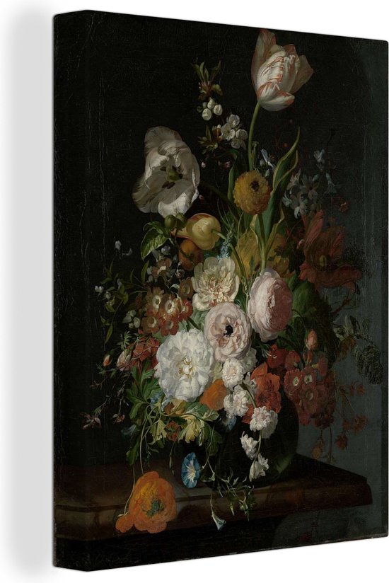 Maak een bed teller Jolly Canvas Schilderij Stilleven met bloemen in een glazen vaas, Rachel Ruysch,  ca. 1690 -... | bol.com