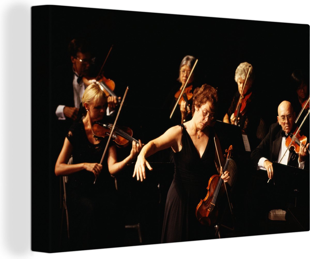 Tableau contemporain  orchestre et sa chanteuse , toile design 80x120