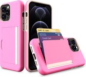 Cover voor iPhone 12 met verborgen pasjeshouder  - iPhone 12 case Roze - iPhone 12 hoesje Roze