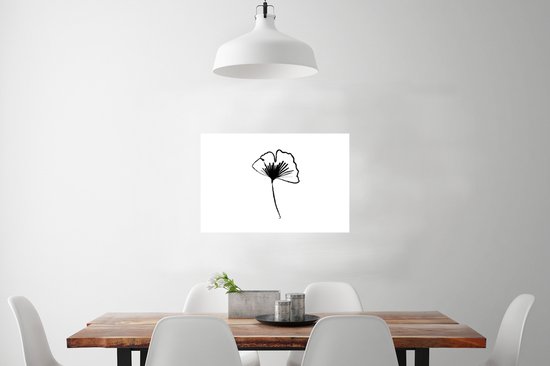 Poster 90x60 cm - Line art - Bloemen - Zwart - Wit - Posters - Kamer decoratie - Wanddecoratie woonkamer - Muurdecoratie slaapkamer - Kerstversiering - Kerstdecoratie voor binnen - Kerstmis