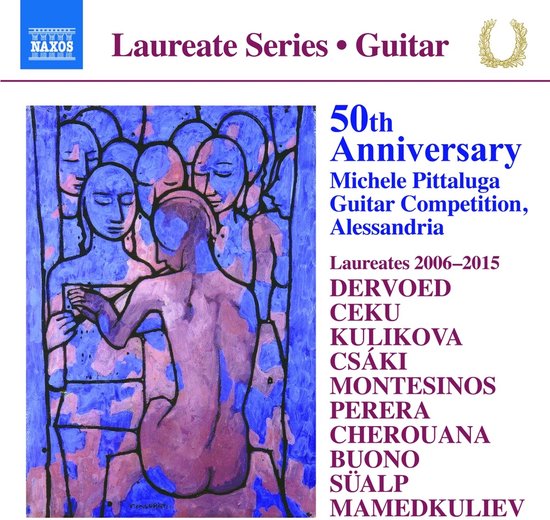CD-hoes met een blauwpaarse tekening van mensenfiguren. Titel: 50th Anniversary Michele Pittaluga Guitar Competition, Alessandria.
