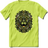Leeuw - Dieren Mandala T-Shirt | Geel | Grappig Verjaardag Zentangle Dierenkop Cadeau Shirt | Dames - Heren - Unisex | Wildlife Tshirt Kleding Kado | - Groen - S