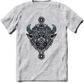 Bizon - Dieren Mandala T-Shirt | Blauw | Grappig Verjaardag Zentangle Dierenkop Cadeau Shirt | Dames - Heren - Unisex | Wildlife Tshirt Kleding Kado | - Licht Grijs - Gemaleerd - 3