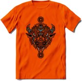 Bizon - Dieren Mandala T-Shirt | Blauw | Grappig Verjaardag Zentangle Dierenkop Cadeau Shirt | Dames - Heren - Unisex | Wildlife Tshirt Kleding Kado | - Oranje - L