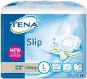 TENA Slip Ultima Large incontinentiemateriaal, met de tekst 'NEW and fully breathable'. 21 stuks.