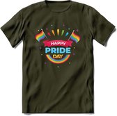 Happy Pride Day | Pride T-Shirt | Grappig LHBTIQ+ / LGBTQ / Gay / Homo / Lesbi Cadeau Shirt | Dames - Heren - Unisex | Tshirt Kleding Kado | - Leger Groen - XXL