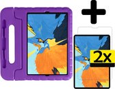 Hoes Geschikt voor iPad Pro 2018 (11 inch) Hoes Kinder Hoesje Kids Case Kinderhoes Shockproof Met 2x Screenprotector - Hoesje Geschikt voor iPad Pro 11 inch (2018) Hoesje Kidscase - Paars