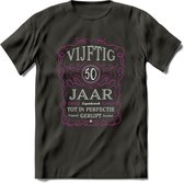 50 Jaar Legendarisch Gerijpt T-Shirt | Roze - Grijs | Grappig Verjaardag en Feest Cadeau Shirt | Dames - Heren - Unisex | Tshirt Kleding Kado | - Donker Grijs - L