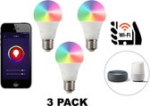 3 Pack - Smart WiFi E27 LED Lamp 9w, RGB+CCT (2200K-4000K), 800 Lumen, Werkt via Tuya App / Google Assistant / Amazon Alexa