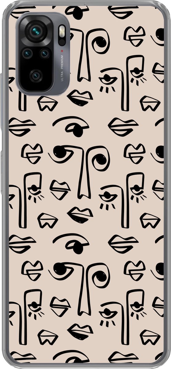 Telefoonhoesje Geschikt voor Xiaomi Geschikt voor Redmi Note 10S hoesje - Patronen - Lippen - Line art - Siliconen Telefoonhoesje Telefoonhoesje