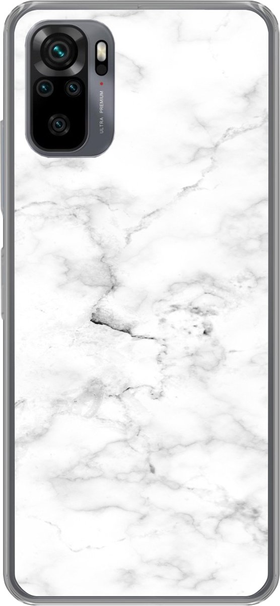 Telefoonhoesje Geschikt voor Xiaomi Geschikt voor Redmi Note 10S hoesje - Marmer print - Wit - Grijs - Siliconen Telefoonhoesje Telefoonhoesje