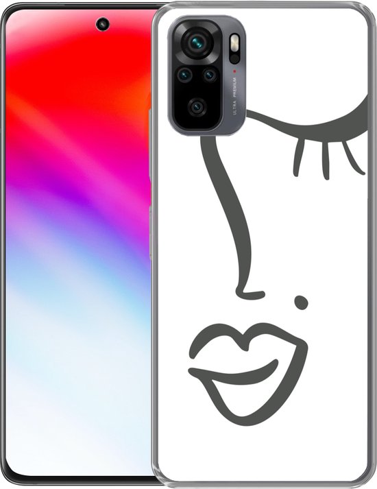 Telefoonhoesje Geschikt voor Xiaomi Geschikt voor Redmi Note 10S hoesje - Vrouw - Zwart - Wit - Abstract - Siliconen Telefoonhoesje Telefoonhoesje