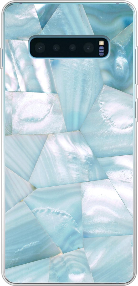 Telefoonhoesje Geschikt voor Samsung Galaxy S10 Plus hoesje - Natuursteen - Blauw - Parelmoer - Siliconen Telefoonhoesje Telefoonhoesje