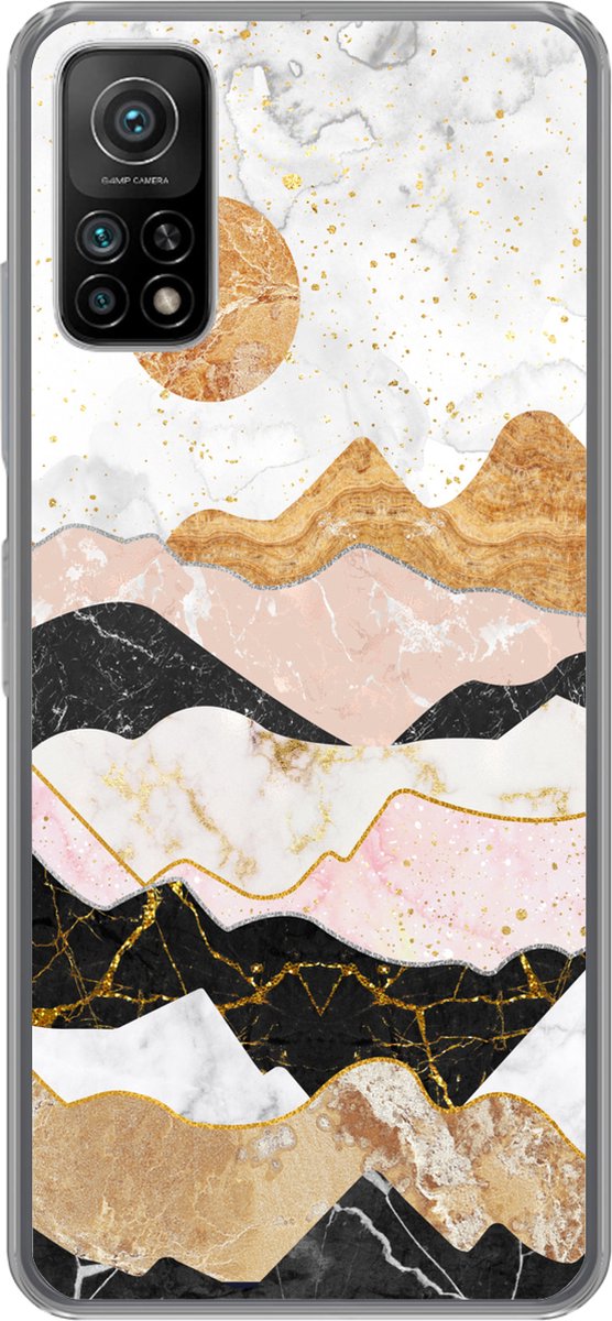Telefoonhoesje Geschikt voor Xiaomi Mi 10T 5G hoesje - Marmer print - Goud - Pastel - Siliconen Telefoonhoesje Telefoonhoesje