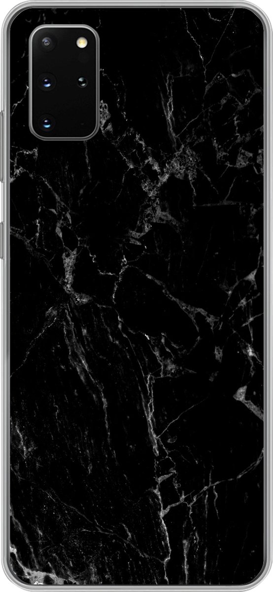 Telefoonhoesje Geschikt voor Samsung Galaxy S20 Plus hoesje - Marmer print - Zwart - Natuursteen - Siliconen Telefoonhoesje Telefoonhoesje