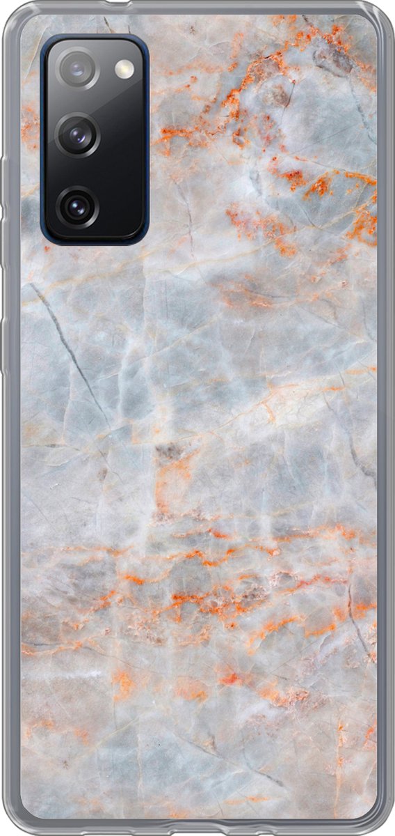 Telefoonhoesje Geschikt voor Samsung Galaxy S20 FE hoesje - Marmer print - Luxe - Oranje - Siliconen Telefoonhoesje Telefoonhoesje