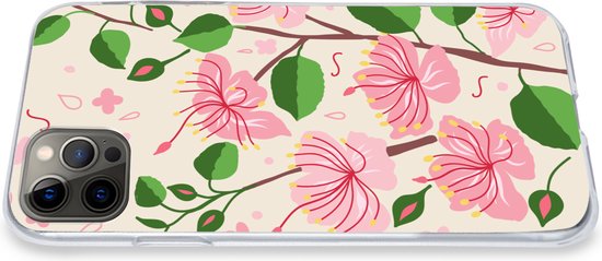 Coque iPhone 12 Pro Max - Bloem - Rose - Feuille - Motif - Coque de téléphone en Siliconen