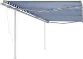 Decoways - Luifel automatisch uittrekbaar met palen 6x3 m blauw en wit