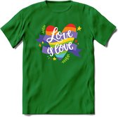 Love Is Love | Pride T-Shirt | Grappig LHBTIQ+ / LGBTQ / Gay / Homo / Lesbi Cadeau Shirt | Dames - Heren - Unisex | Tshirt Kleding Kado | - Donker Groen - S