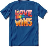 Love Wins | Pride T-Shirt | Grappig LHBTIQ+ / LGBTQ / Gay / Homo / Lesbi Cadeau Shirt | Dames - Heren - Unisex | Tshirt Kleding Kado | - Donker Blauw - M
