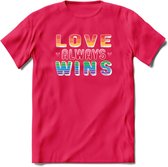 Love Wins | Pride T-Shirt | Grappig LHBTIQ+ / LGBTQ / Gay / Homo / Lesbi Cadeau Shirt | Dames - Heren - Unisex | Tshirt Kleding Kado | - Roze - XXL