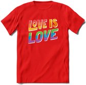 Love Is Love | Pride T-Shirt | Grappig LHBTIQ+ / LGBTQ / Gay / Homo / Lesbi Cadeau Shirt | Dames - Heren - Unisex | Tshirt Kleding Kado | - Rood - S