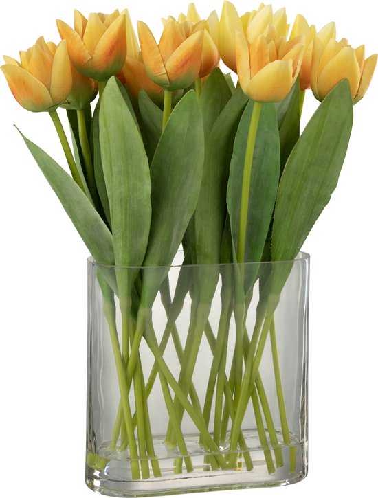 J-Line tulpen In Vaas Ovaal - kunststof/glas - geel