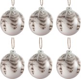 J-line Doos Van 6 Kerstbal Veren Glas Mat Grijs Small