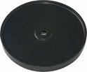 Zwarte, ronde reflector met centraal gat. Diameter 60 mm.
