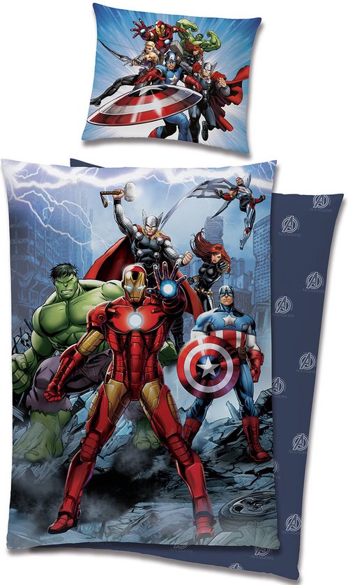 Marvel Avengers Dekbedovertrek Hero - Eenpersoons - 140 x 200 cm + 60 x 70 cm - Katoen