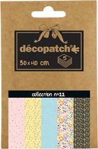 Decopatch Pocket No22 Zak met 5 vellen bedrukt papier 30x40 cm, geassorteerd patroon (Refs 684-746-701-732 en 720)