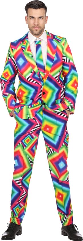 Wilbers & Wilbers - Jaren 80 & 90 Kostuum - Bedwelmend Druk Disco - Man - Multicolor - Maat 48 - Carnavalskleding - Verkleedkleding