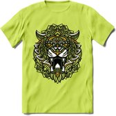 Tijger - Dieren Mandala T-Shirt | Geel | Grappig Verjaardag Zentangle Dierenkop Cadeau Shirt | Dames - Heren - Unisex | Wildlife Tshirt Kleding Kado | - Groen - S