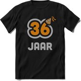 36 Jaar Feest T-Shirt | Goud - Zilver | Grappig Verjaardag Cadeau Shirt | Dames - Heren - Unisex | Tshirt Kleding Kado | - Zwart - S