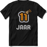 11 Jaar Feest T-Shirt | Goud - Zilver | Grappig Verjaardag Cadeau Shirt | Dames - Heren - Unisex | Tshirt Kleding Kado | - Zwart - XXL