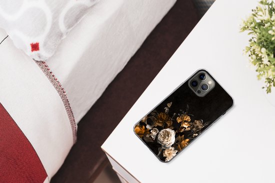 Coque iPhone 12 Pro - Bloem - Or - Motifs - Coque de téléphone en Siliconen