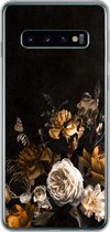 Geschikt voor Samsung Galaxy S10 hoesje - Bloem - Gold - Patronen - Siliconen Telefoonhoesje