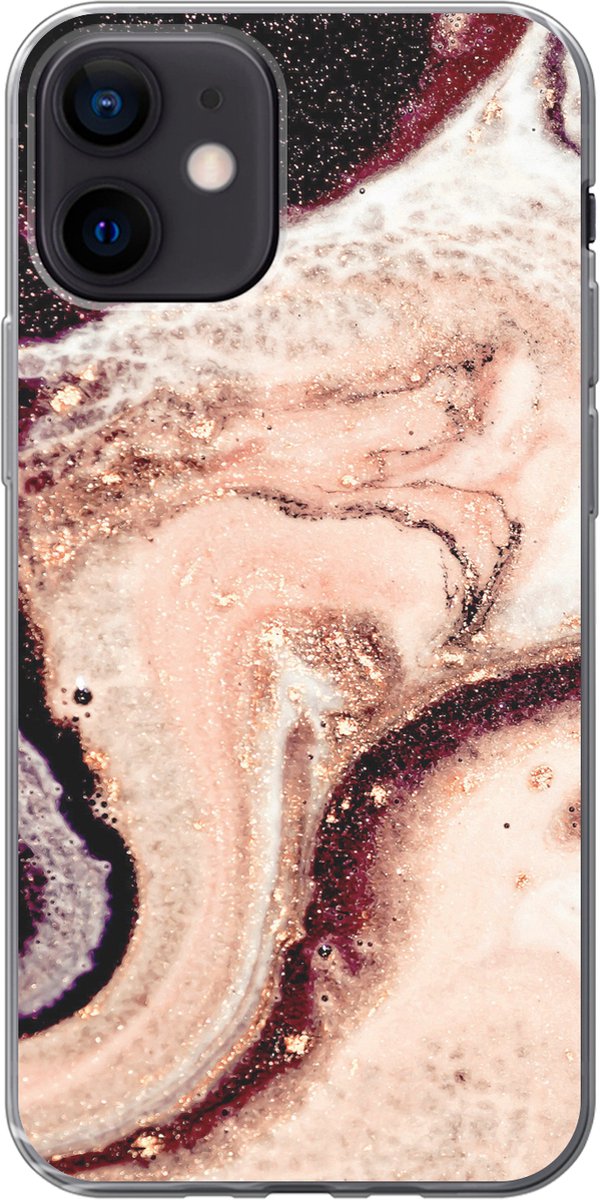 Telefoonhoesje Geschikt voor iPhone 12 hoesje - Marmer print - Mineralen - Natuursteen - Siliconen Telefoonhoesje