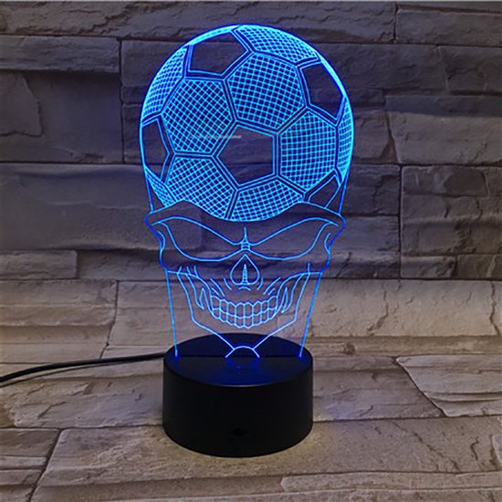 3D Led Lamp Met Gravering - RGB 7 Kleuren - Skelet Voetbal