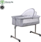 MoreLife Babybox - Babybedje op wielen - Mobiele Babybox - Baby Bed met Klamboe - Baby Box met Klamboe - Grijze Baby Box - Geschikt tot 60 kilo