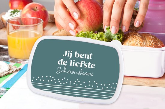 Boîte à pain Wit - Boîte à lunch - Boîte à pain - Frère - Blauw - Citations - 18x12x6 cm - Adultes - Cadeau Sinterklaas - Distribution de cadeaux pour enfants - Cadeaux chaussures Sinterklaas